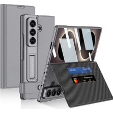 Alan Tech Galaxy Z Fold 8 Ultra Suni Deri Tasarımlı Zore Kıpta Kartlıklı Standlı Kapak