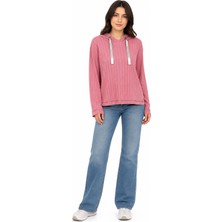 Kadın Kapüşonlu Regular Kalıp Triko Sweatshirt