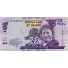 Banknoting Malavi 20 Kwacha 2020 Radar Seri Nolu. Çil.