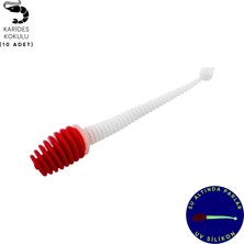 Silikon Kurt Yem - 2,1g 70MM - Fishack Wormix - 10 Adet - Uv - Kırmızı/beyaz