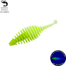 Silikon Kurt Yem - 3g 65MM - Fishack Wormix - 10 Adet - Uv - Yeşil/beyaz