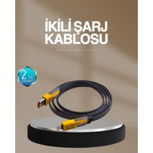 Brf Store Pmstore Hızlı Şarj Destekli 65W Örgülü Usb-C ve Usb-A Çoklu Şarj Kablosu