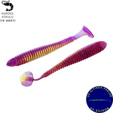Fishack Silikon Kurt Yem - 4,2g 105MM - Turna/levrek Silikonu - 10 Adet - Mor/yeşil