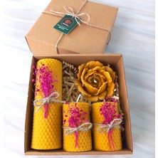 Brf Store Pmstore Petekoğlu Balmumu Mum Dekoratif Hediye Kutusu 4 Lü Set Doğal Petek Beeswax Candle Açmış Gül