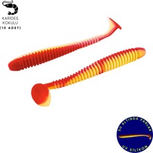 Fishack Silikon Kurt Yem - 4,2g 105MM - Turna/levrek Silikonu - 10 Adet - Kırmızı/sarı