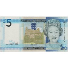 Banknoting Jersey 5 Pound 2010 Kraliçe Iı. Elizabeth. Çok Çok Temiz+