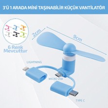 Veraura Lifestyle Mini Telefon Fanı - Lightning - Type-C - Micro USB Girişli - Sessiz