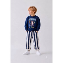 Yiğit Butik Erkek Çocuk Super Bear Adventure Baskılı Sweatshirt Çizgili Pantolon Takım