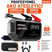 Maetheus 24000 Mah 4in1 Akü Takviye Cihazı | 150 Psı Kompresör | Lastik Şişirme | Powerbank | Eva Çanta | 4000A Tepe Akım