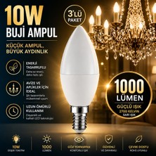 Repplam Horoz 10W Buji LED Ampul Sarı Işık 1000 Lümen Ince Duylu Ampul Mum Ampul E 14 Duylu