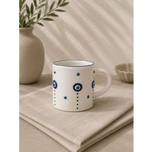 KYA CERA Beyaz Nazar Boncuklu El Yapımı Seramik Kabartmalı Kupa