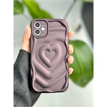 Go Aksesuar Iphone 12 ile Uyumlu 3D Kabartma Mat Kalp Silikon Kılıf