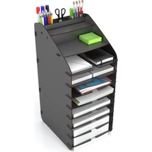 Design Otto Mingitav Tower Ofis Masaüstü Organizer 10 Kat Letter A4 Evrak Rafı (Siyah)
