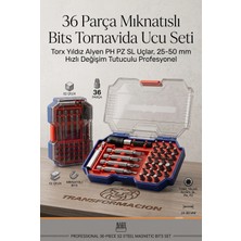 Transformacion 36 Parça Profesyonel Bits Tornavida Ucu Seti - S2 Cr-V Çelik Tornavida Uçları, Hızlı Değiştirme Aparatı ve Lokma Tutucu Dahil Kompakt Plastik Kutulu Bits Seti 723379