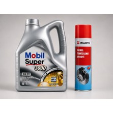 Mobil Süper 3000 0W-20 Tam Sentetik Motor Yağı 4 Litre + Würth Balata Spreyi 500 ml