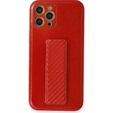 Aslanoğlu Store Newface Apple Iphone 12 Pro Kılıf Coco Karbon Standlı Kapak - Kırmızı