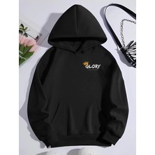 Velmora Fashion Kadın Oversize Kapüşonlu Kanguru Cepli Baskılı 3 Iplik Pamuklu Sweatshirt Hoodie -   Siyah
