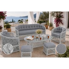 Vivense Bodrum Rattan Bahçe Balkon Oturma Grubu, 5 Kişilik, Gri