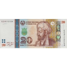 Banknoting Tacikistan 20 Somon 2022 Ibni Sina Portreli. Çil.