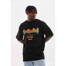 Pomeya  Erkek Baskılı T-Shirt Kısa Kol Bisiklet Yaka Regular Fit Rahat Kalıp Günlük Tişört - Siyah