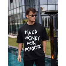 Pomeya  Unisex Bisiklet Yaka Baskılı Oversize T-Shirt - Siyah