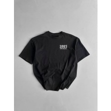 Pomeya  Baskılı Oversize Bisiklet Yaka T-Shirt - Siyah