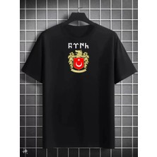 Pomeya  Unisex Bisiklet Yaka Baskılı Oversize T-Shirt - Siyah