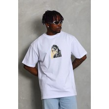 Pomeya  Erkek Baskılı T-Shirt Kısa Kol Bisiklet Yaka Regular Fit Rahat Kalıp Günlük Tişört - Beyaz