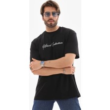 Pomeya  Erkek Baskılı T-Shirt Kısa Kol Bisiklet Yaka Regular Fit Rahat Kalıp Günlük Tişört - Siyah