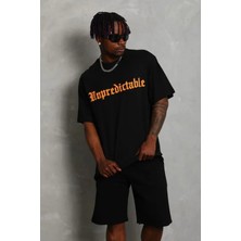 Pomeya  Erkek Baskılı T-Shirt Kısa Kol Bisiklet Yaka Regular Fit Rahat Kalıp Günlük Tişört - Siyah