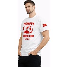 Pomeya  Erkek Türkiye World Cup 2026 Baskılı Tişört Futbol Temalı Forma T-Shirt - Beyaz