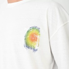 Pomeya  Unisex Bisiklet Yaka Baskılı Oversize T-Shirt - Beyaz