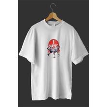 Pomeya  1 Mayıs Emek ve Dayanışma Günü Baskılı Oversize Bisiklet Yaka T-Shirt - Beyaz
