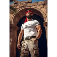Pomeya  Unisex Bisiklet Yaka Baskılı Oversize T-Shirt - Beyaz