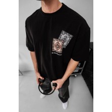Pomeya  Erkek Baskılı Oversize T-Shirt - Siyah
