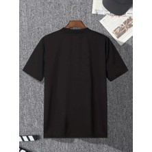 Pomeya  Baskılı Oversize Bisiklet Yaka T-Shirt - Siyah