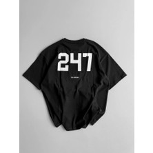 Pomeya  Baskılı Oversize Bisiklet Yaka T-Shirt - Siyah