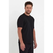 Pomeya  Erkek 24/1 Düz A Kalite Oversize T-Shirt - Siyah