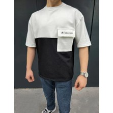 Pomeya  Unisex Torba Cep Detaylı  Parçalı T-Shirt - Siyah