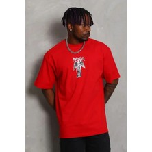Pomeya  Erkek Baskılı T-Shirt Kısa Kol Bisiklet Yaka Regular Fit Rahat Kalıp Günlük Tişört - Kırmızı