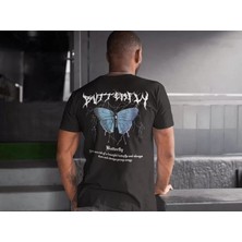 Pomeya  Erkek Bisiklet Yaka Baskılı Oversize T-Shirt - Siyah