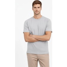 Pomeya  Erkek Bisiklet Yaka Tişört Regular Kalıp Basic Pamuklu Günlük Kullanım T-Shirt - Gri
