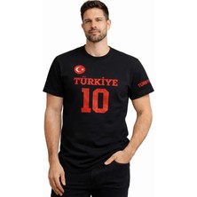 Pomeya  Erkek Türkiye Ay Yıldız Baskılı 10 Numara Forma Tişört Taraftar T-Shirt - Siyah