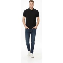 Pomeya  Erkek Pike Kumaş Düğmeli Yaka Regular Fit Günlük Kısa Kol Tişört T-Shirt - Siyah