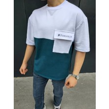 Pomeya  Unisex Torba Cep Detaylı  Parçalı T-Shirt - Lacivert