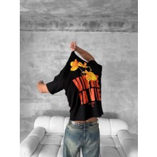 Pomeya  Ön ve Arka Baskılı Oversize Bisiklet Yaka T-Shirt- Siyah
