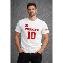 Pomeya  Erkek Türkiye Ay Yıldız Baskılı 10 Numara Forma Tişört Taraftar T-Shirt - Beyaz