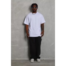 Pomeya  Unisex Oversize Düz Bisiklet Yaka T-Shirt - Beyaz