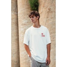 Pomeya  Unisex Baskılı Oversize T-Shirt - Beyaz