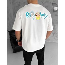 Pomeya  Unisex Bisiklet Yaka Baskılı Oversize T-Shirt - Beyaz